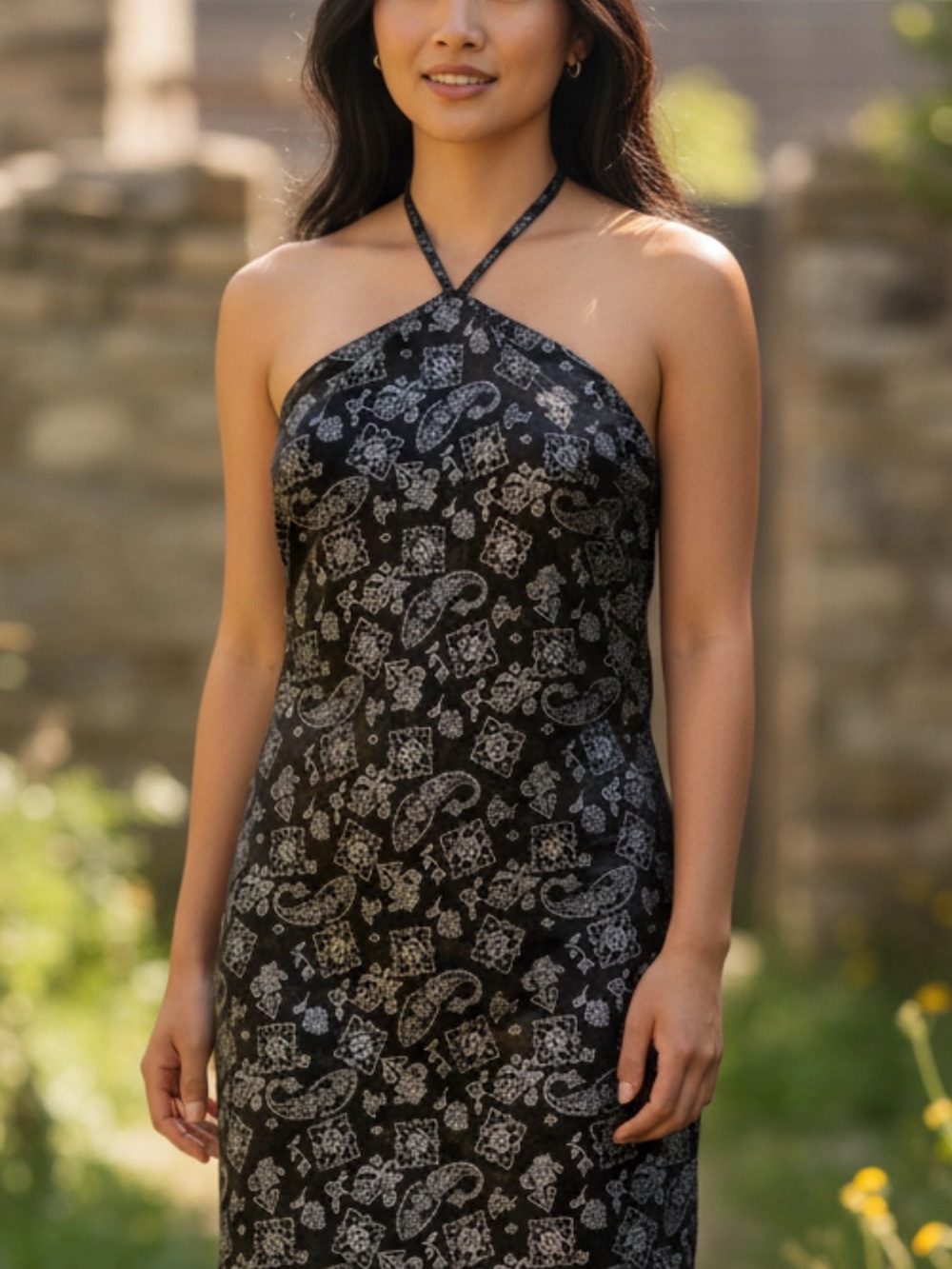 wild fable Black Paisley-Print Strapless Halter Dress